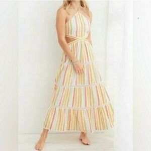 Aerie Striped Cut Out Maxi Dress Size Large EUC